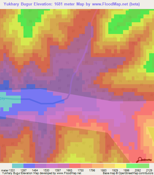 Yukhary Bugur,Azerbaijan Elevation Map
