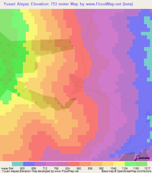 Yuxari Alayaz,Azerbaijan Elevation Map