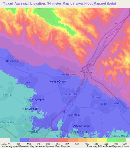 Yuxari Agcayazi,Azerbaijan Elevation Map