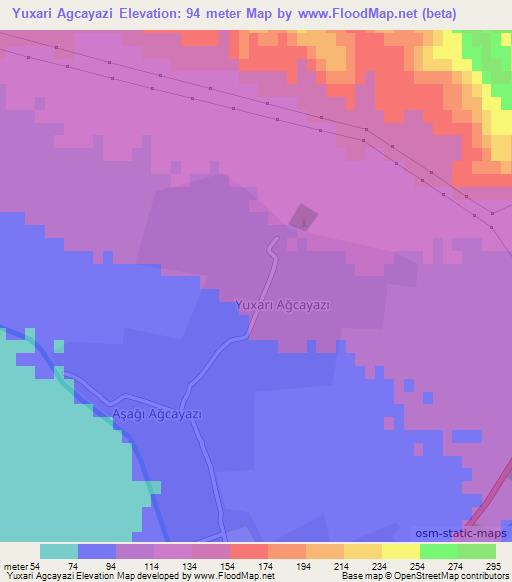Yuxari Agcayazi,Azerbaijan Elevation Map