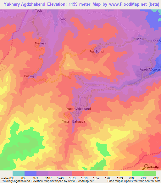 Yukhary-Agdzhakend,Azerbaijan Elevation Map