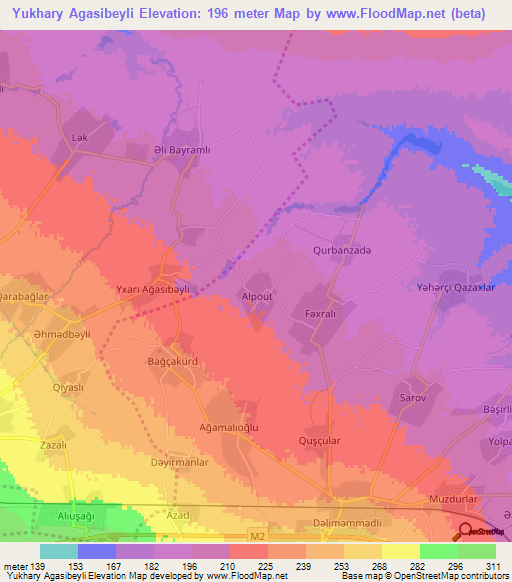 Yukhary Agasibeyli,Azerbaijan Elevation Map