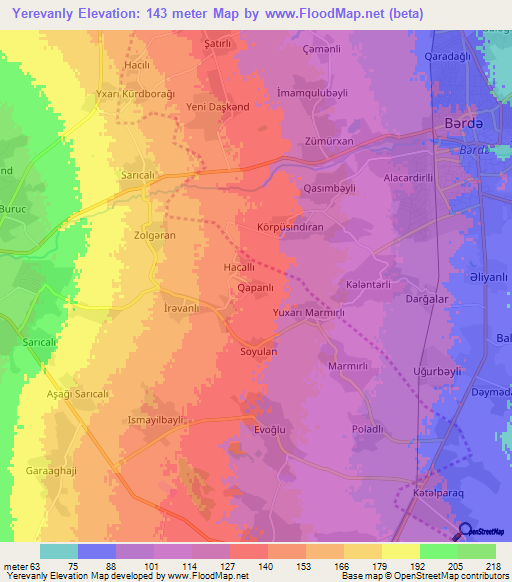 Yerevanly,Azerbaijan Elevation Map