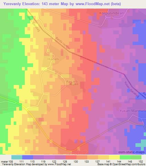 Yerevanly,Azerbaijan Elevation Map