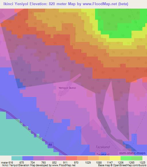 Ikinci Yeniyol,Azerbaijan Elevation Map