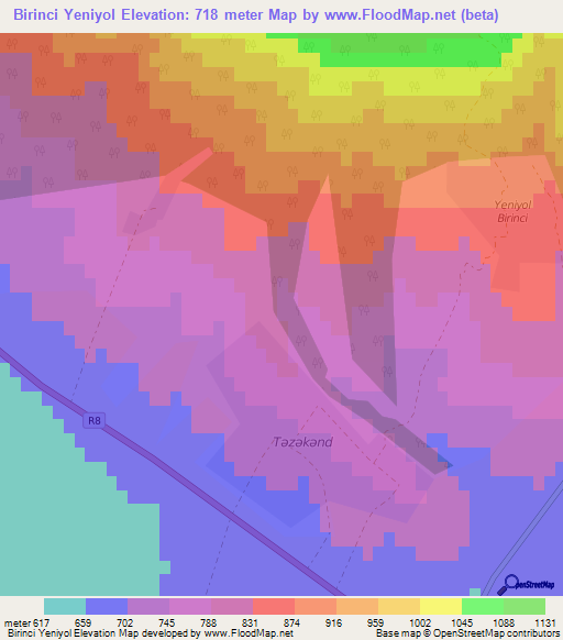 Birinci Yeniyol,Azerbaijan Elevation Map