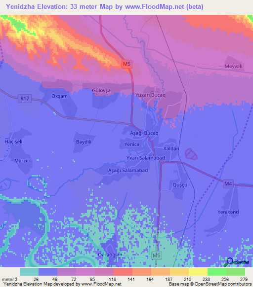 Yenidzha,Azerbaijan Elevation Map