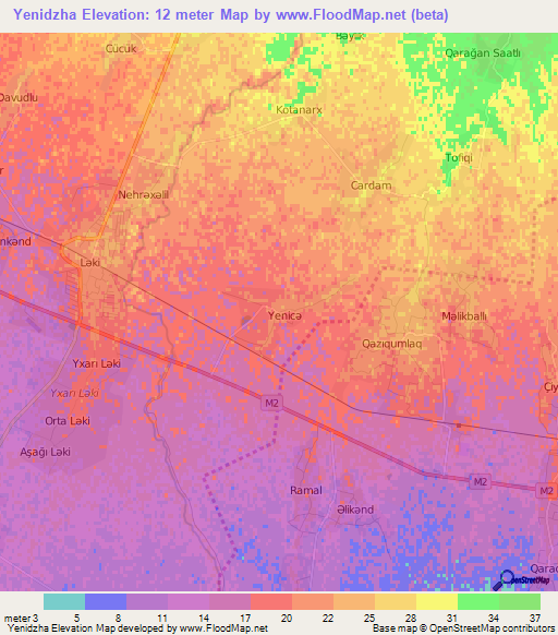 Yenidzha,Azerbaijan Elevation Map