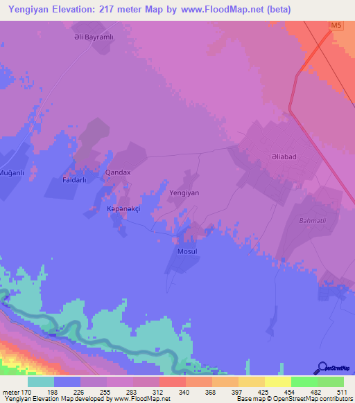 Yengiyan,Azerbaijan Elevation Map