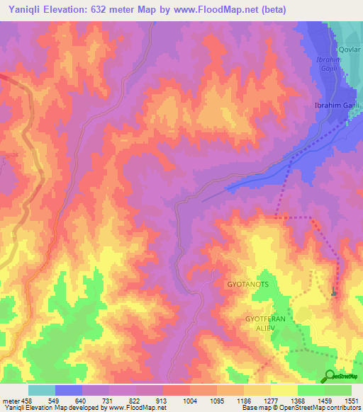 Yaniqli,Azerbaijan Elevation Map