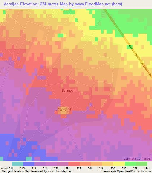 Verxijan,Azerbaijan Elevation Map