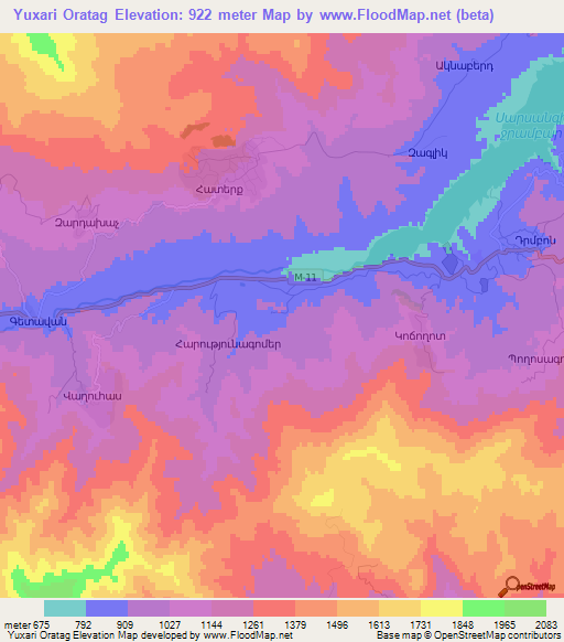Yuxari Oratag,Azerbaijan Elevation Map