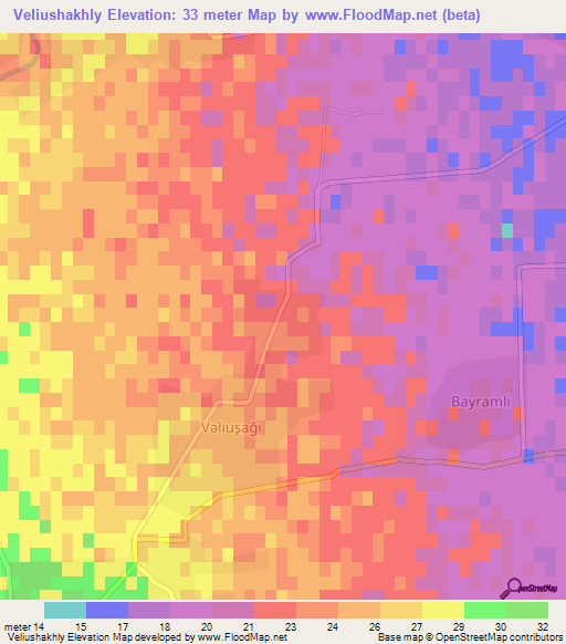 Veliushakhly,Azerbaijan Elevation Map