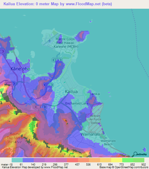 Kailua,US Elevation Map