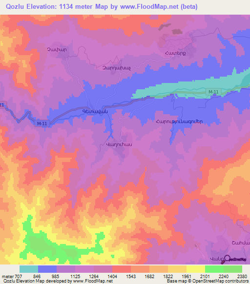 Qozlu,Azerbaijan Elevation Map