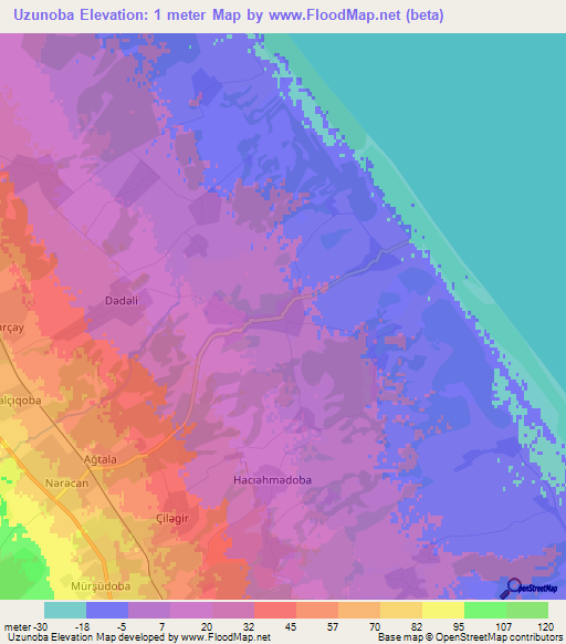 Uzunoba,Azerbaijan Elevation Map