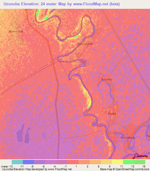 Uzunoba,Azerbaijan Elevation Map