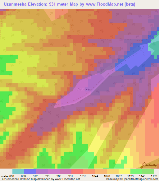 Uzunmesha,Azerbaijan Elevation Map