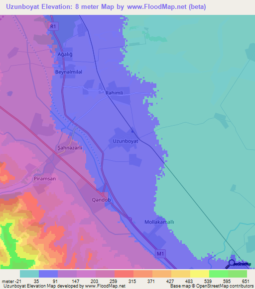 Uzunboyat,Azerbaijan Elevation Map
