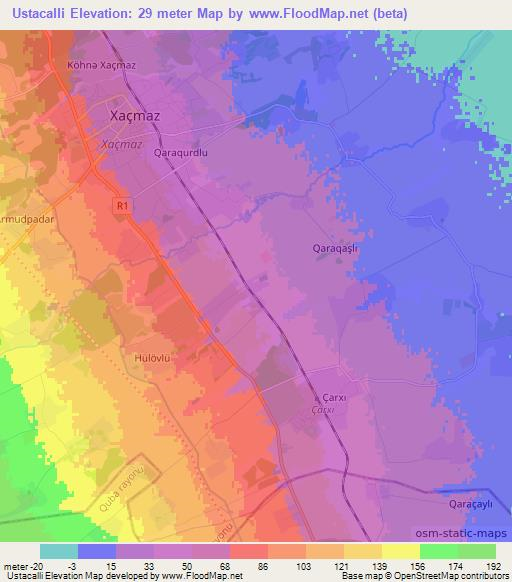 Ustacalli,Azerbaijan Elevation Map