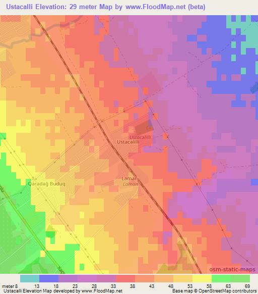 Ustacalli,Azerbaijan Elevation Map