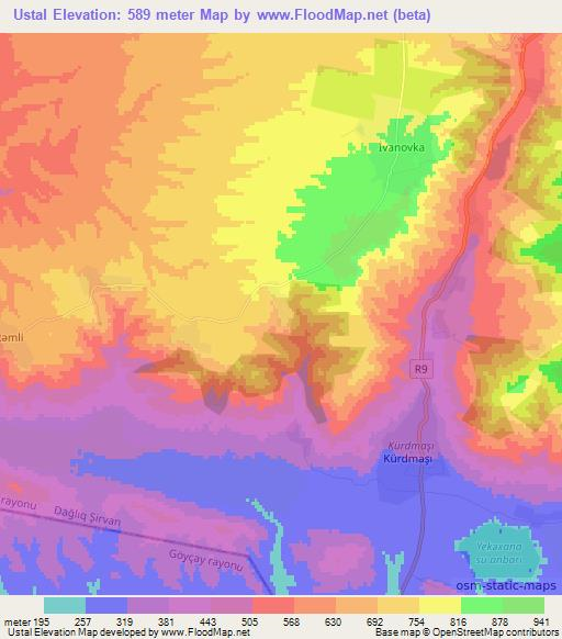 Ustal,Azerbaijan Elevation Map