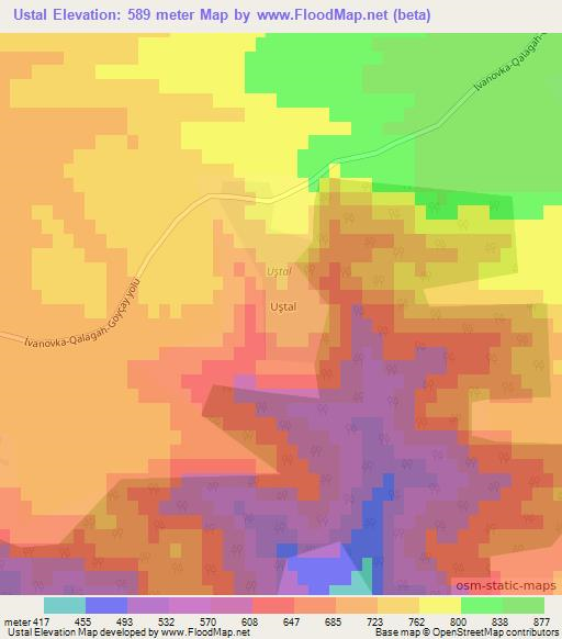 Ustal,Azerbaijan Elevation Map