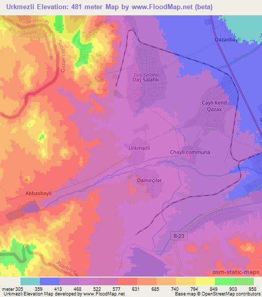Urkmezli,Azerbaijan Elevation Map