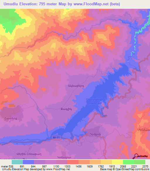 Umudlu,Azerbaijan Elevation Map