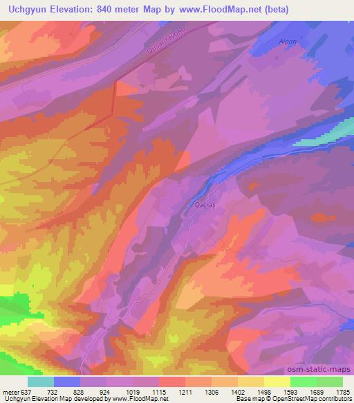 Uchgyun,Azerbaijan Elevation Map