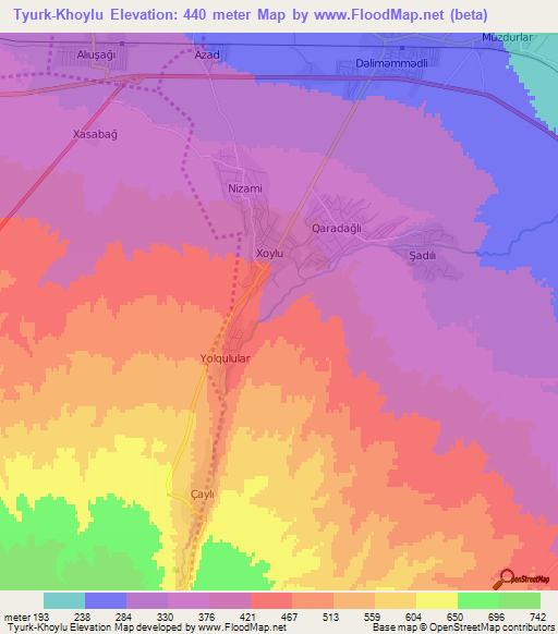 Tyurk-Khoylu,Azerbaijan Elevation Map