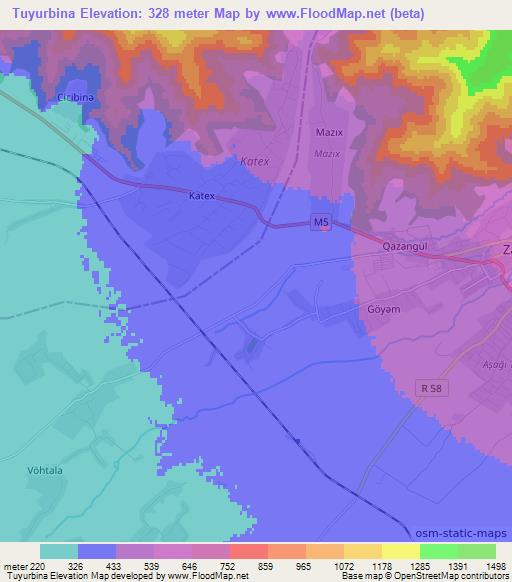 Tuyurbina,Azerbaijan Elevation Map