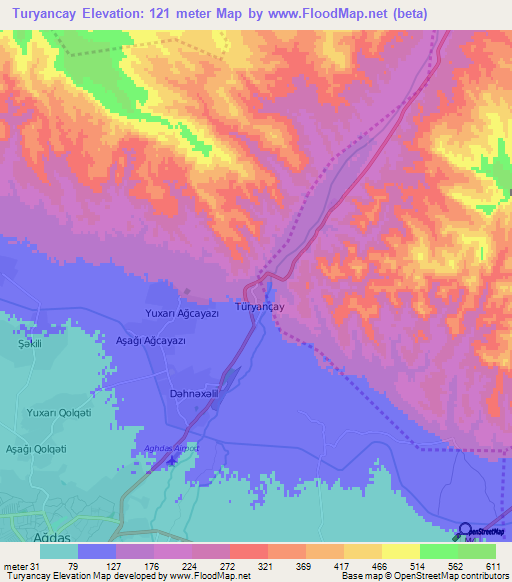 Turyancay,Azerbaijan Elevation Map