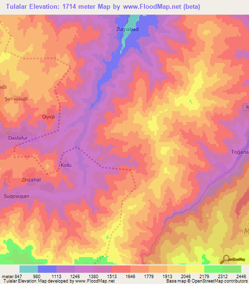 Tulalar,Azerbaijan Elevation Map