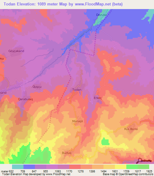 Todan,Azerbaijan Elevation Map