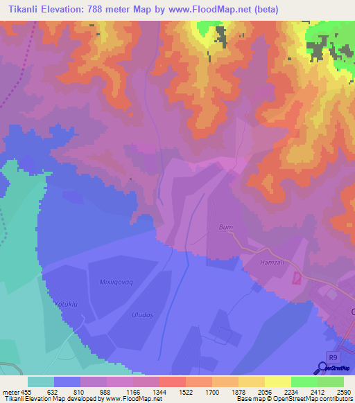 Tikanli,Azerbaijan Elevation Map