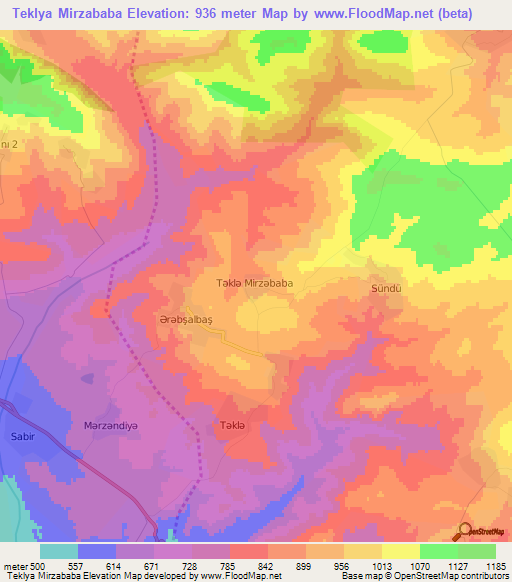 Teklya Mirzababa,Azerbaijan Elevation Map