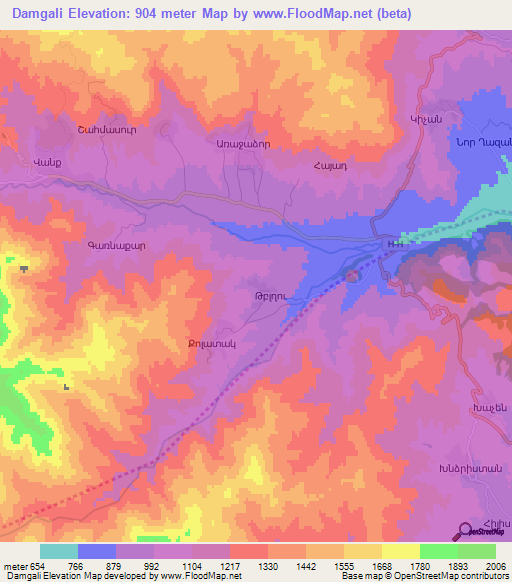 Damgali,Azerbaijan Elevation Map