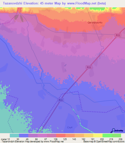 Tazanovdzhi,Azerbaijan Elevation Map