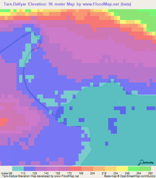 Tars-Dallyar,Azerbaijan Elevation Map