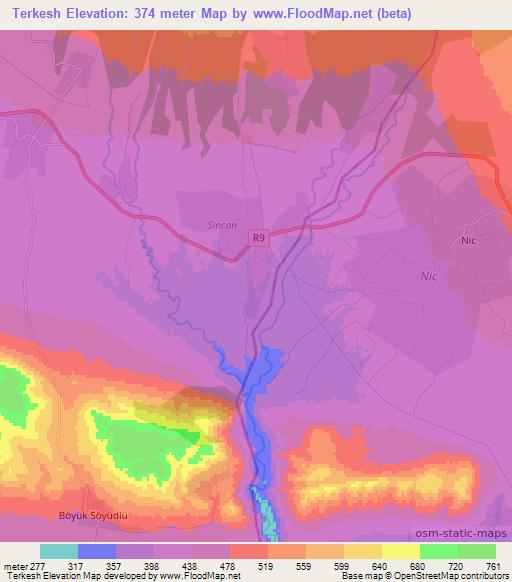 Terkesh,Azerbaijan Elevation Map