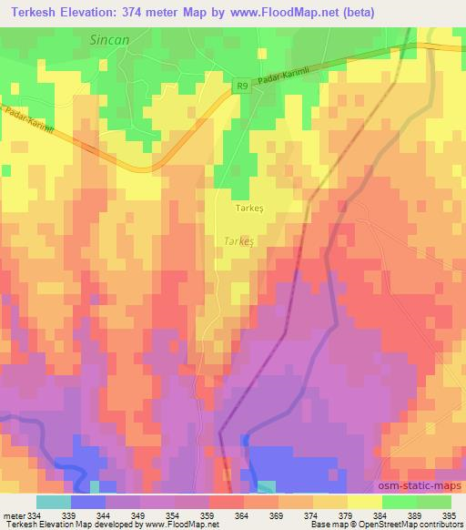 Terkesh,Azerbaijan Elevation Map