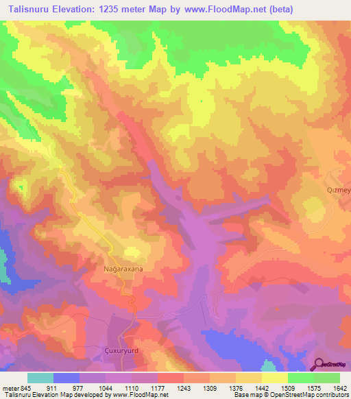 Talisnuru,Azerbaijan Elevation Map