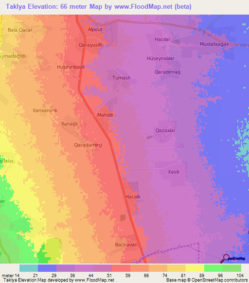 Taklya,Azerbaijan Elevation Map