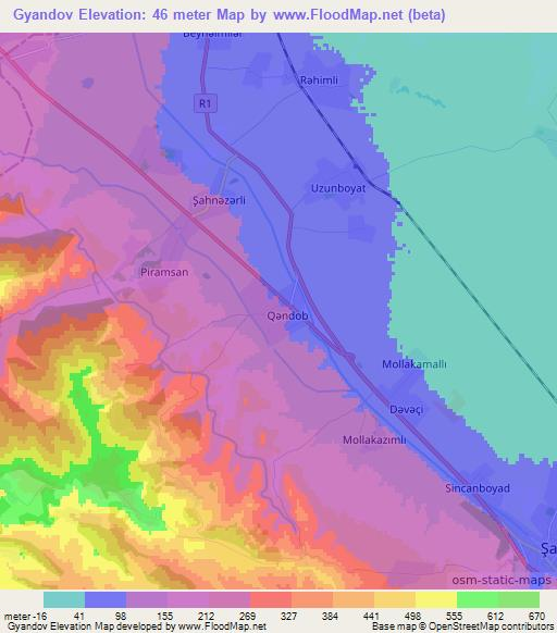 Gyandov,Azerbaijan Elevation Map