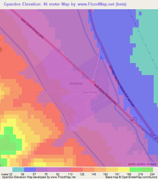 Gyandov,Azerbaijan Elevation Map