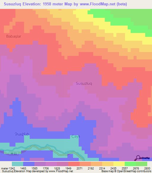 Susuzluq,Azerbaijan Elevation Map