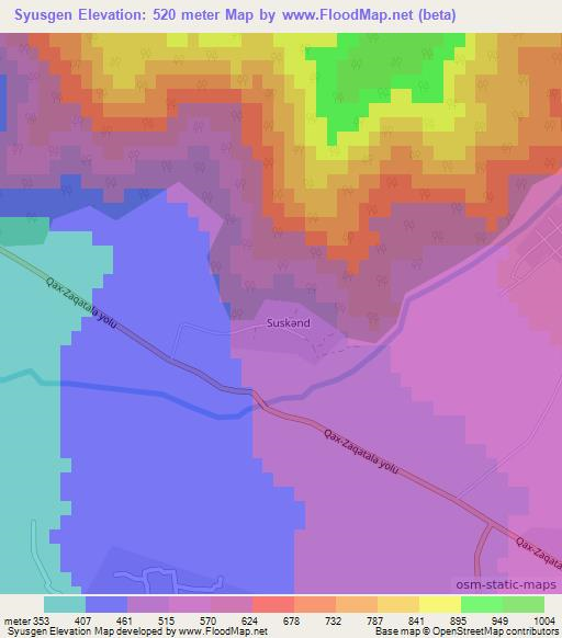 Syusgen,Azerbaijan Elevation Map