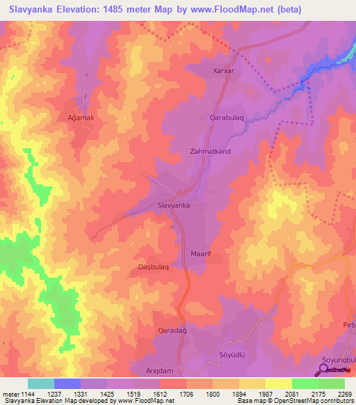 Slavyanka,Azerbaijan Elevation Map
