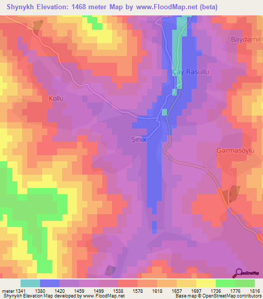 Shynykh,Azerbaijan Elevation Map